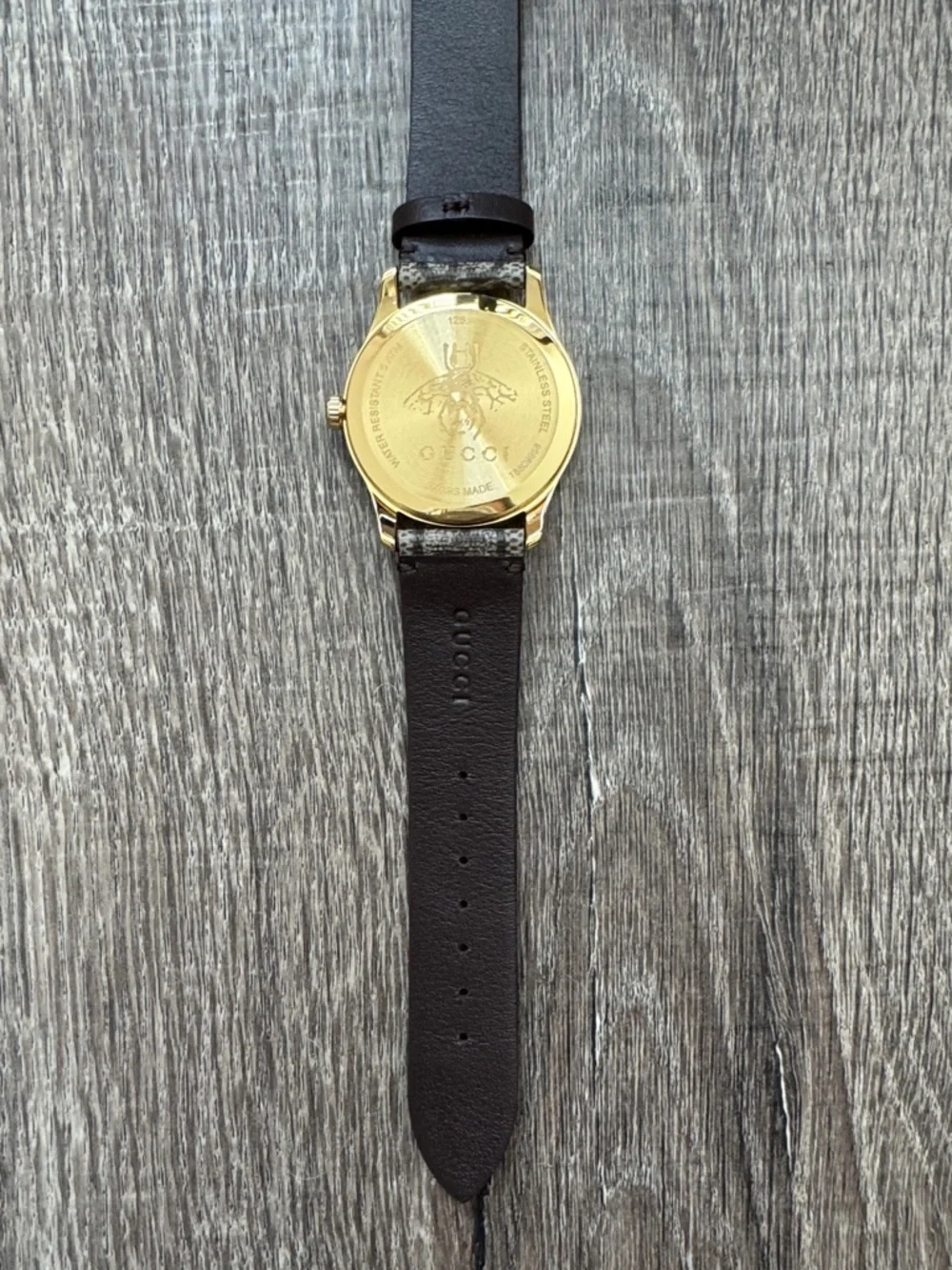 Gucci Gold-Tone Case Brown & Beige Monogram Canvas Men's Watch - Picture 6 of 10